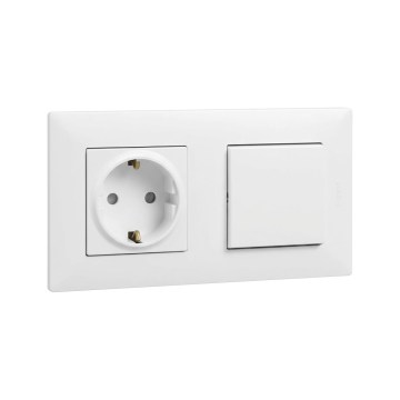Legrand - Toma de corriente doméstica SCHUKO y interruptor unipolar n.º 1 con marco NILOE STEP 250V blanco
