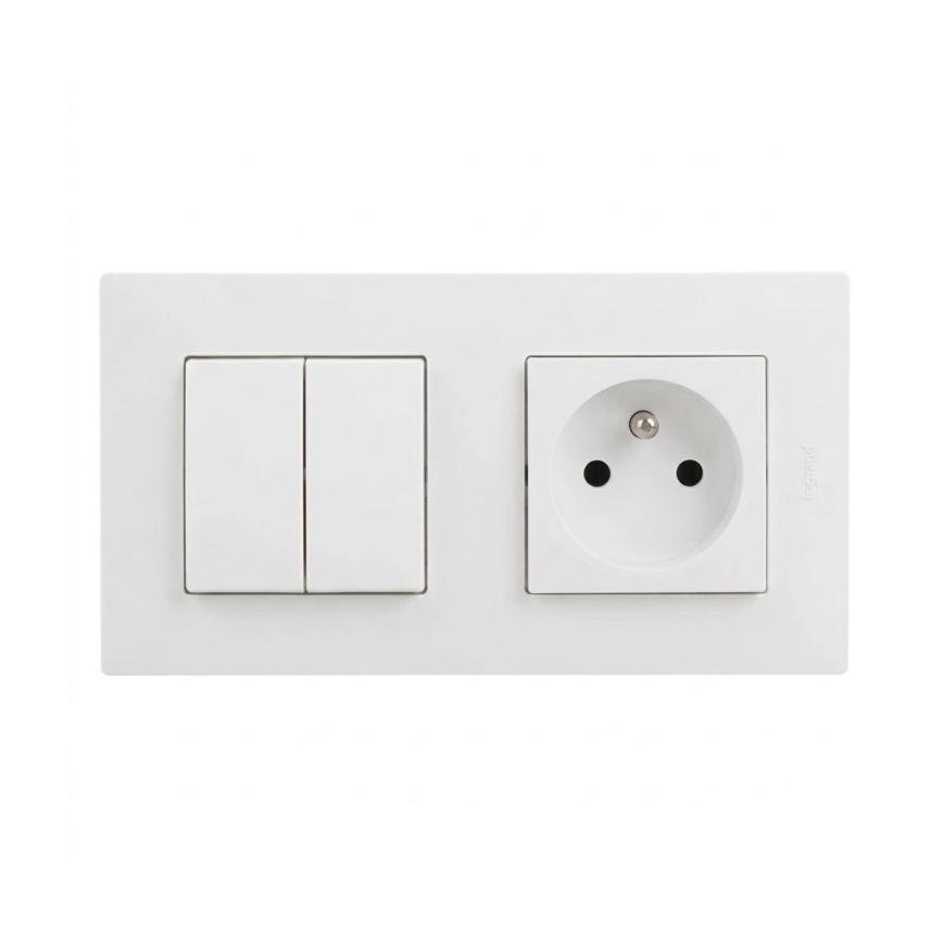 Legrand - Toma de corriente doméstica y interruptor doble en serie n.º 5 con marco NILOE STEP 250V blanco