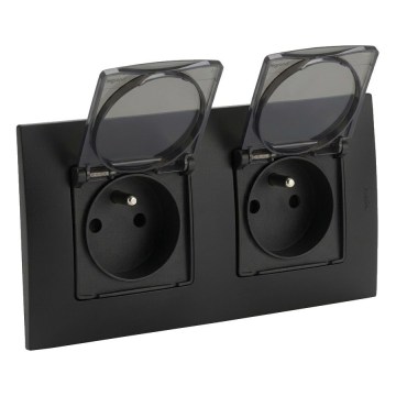Legrand - Toma de corriente exterior doble NILOE 250V IP44 negra