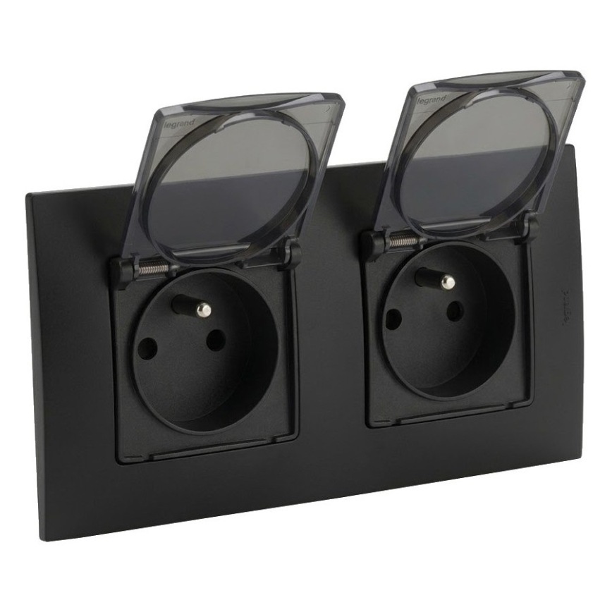 Legrand - Toma de corriente exterior doble NILOE 250V IP44 negra