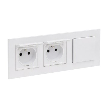 Legrand - Toma de corriente exterior doble para uso doméstico y interruptor unipolar n.º 1 con marco NILOE STEP 250V blanco