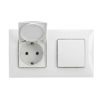 Legrand - Toma de corriente exterior para uso doméstico y interruptor unipolar n.º 1 con marco NILOE 250V IP44 blanco