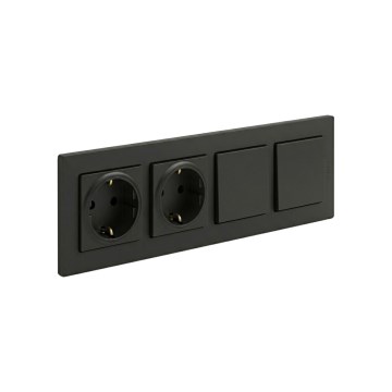 Legrand - Toma de corriente SCHUKO doble para uso doméstico y doble interruptor unipolar n.º 1 con marco NILOE STEP 250V, negro