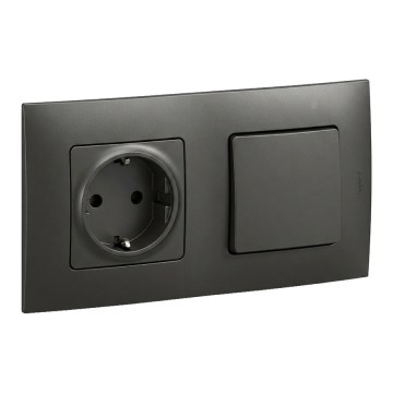 Legrand - Toma de corriente SCHUKO para uso doméstico y interruptor unipolar n.º 1 con marco NILOE 250V, negro