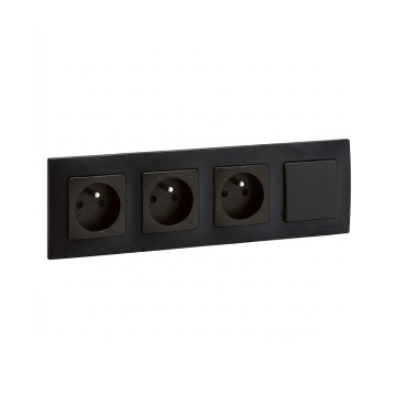 Legrand - Toma de corriente triple para uso doméstico y interruptor unipolar n.º 1 con marco NILOE 250V negro
