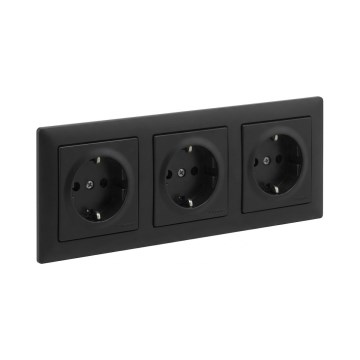 Legrand - Toma de corriente triple SCHUKO empotrada para uso doméstico con marco SUNO 250V negra