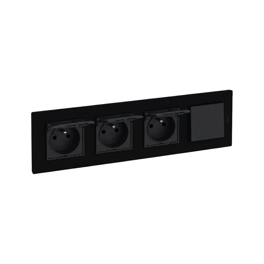 Legrand - Toma triple doméstica y interruptor unipolar n.º 1 con marco NILOE STEP 250V, color negro