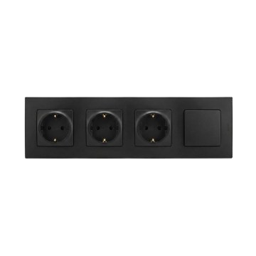 Legrand - Toma triple SCHUKO para uso doméstico y interruptor unipolar n.º 1 con marco 250 V NILOE negro