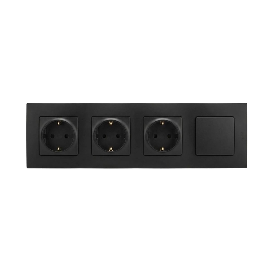 Legrand - Toma triple SCHUKO para uso doméstico y interruptor unipolar n.º 1 con marco 250 V NILOE negro