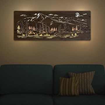 Li-Go 23521/OVL/DUB3 - Decoración mural LED regulable LED/10W/5V 30000 mAh 130x50 cm roble/Cabaña de montaña