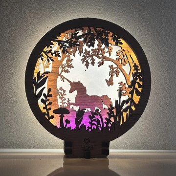 Li-Go 23568/DUB2 - Decoración de sobremesa LED regulable LED/12W/230V 20x22 cm roble/Unicornio