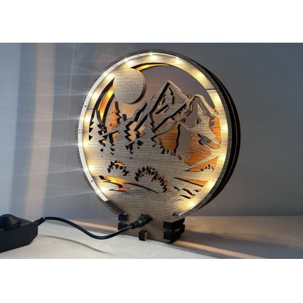 Li-Go 23592/DUB2 - Decoración de mesa LED regulable LED/12W/230V 20x22 cm roble/ciervo y cierva