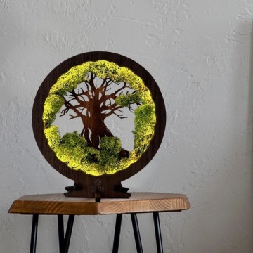 Li-Go 23604/DUB2 - Lámpara de mesa decorativa LED regulable LED/12W/230V 20x22 cm roble/musgo y árbol