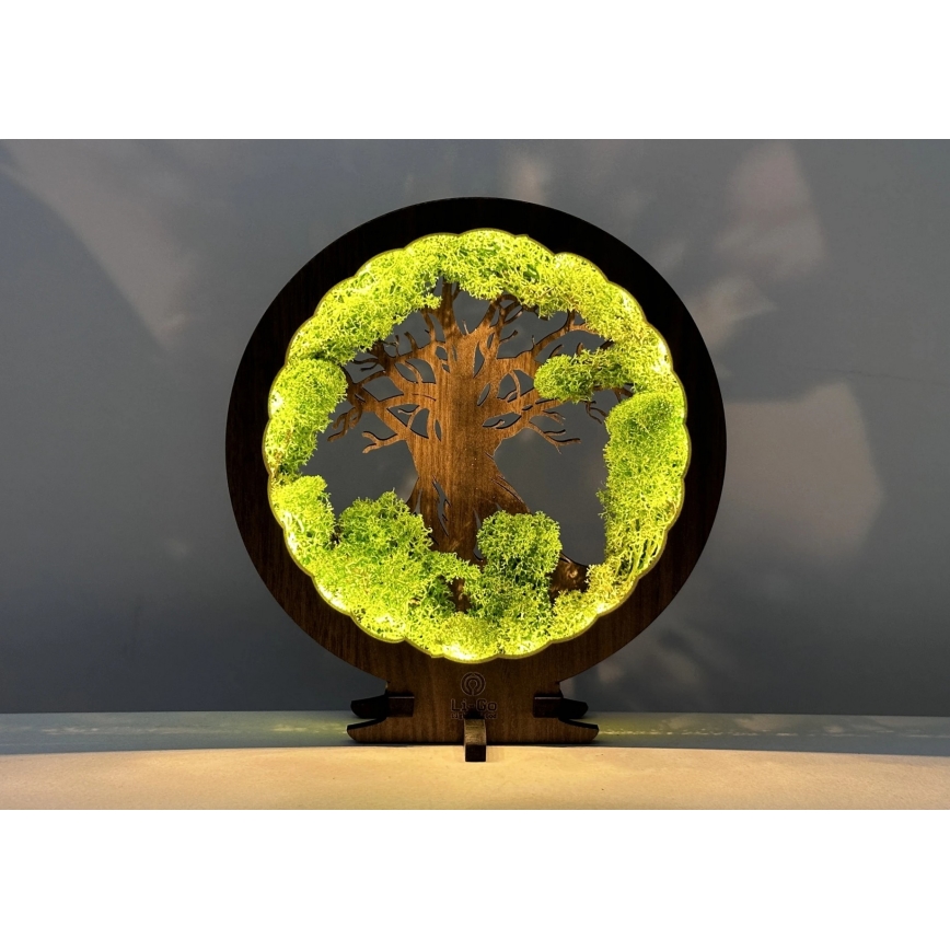 Li-Go 23604/DUB2 - Lámpara de mesa decorativa LED regulable LED/12W/230V 20x22 cm roble/musgo y árbol