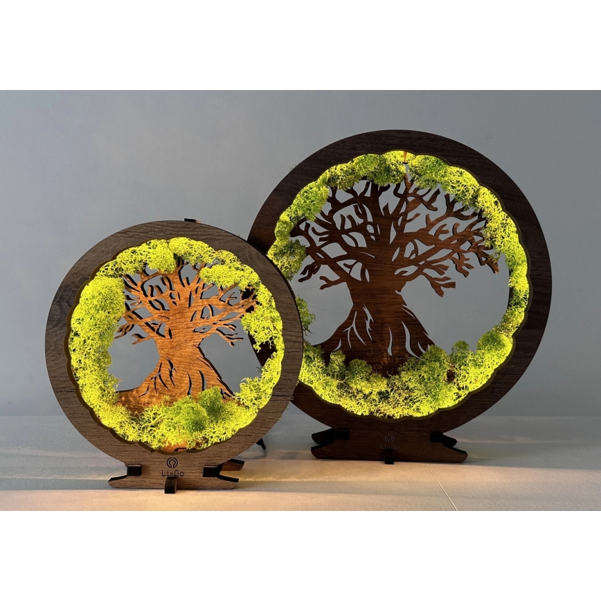 Li-Go 23604/DUB2 - Lámpara de mesa decorativa LED regulable LED/12W/230V 20x22 cm roble/musgo y árbol