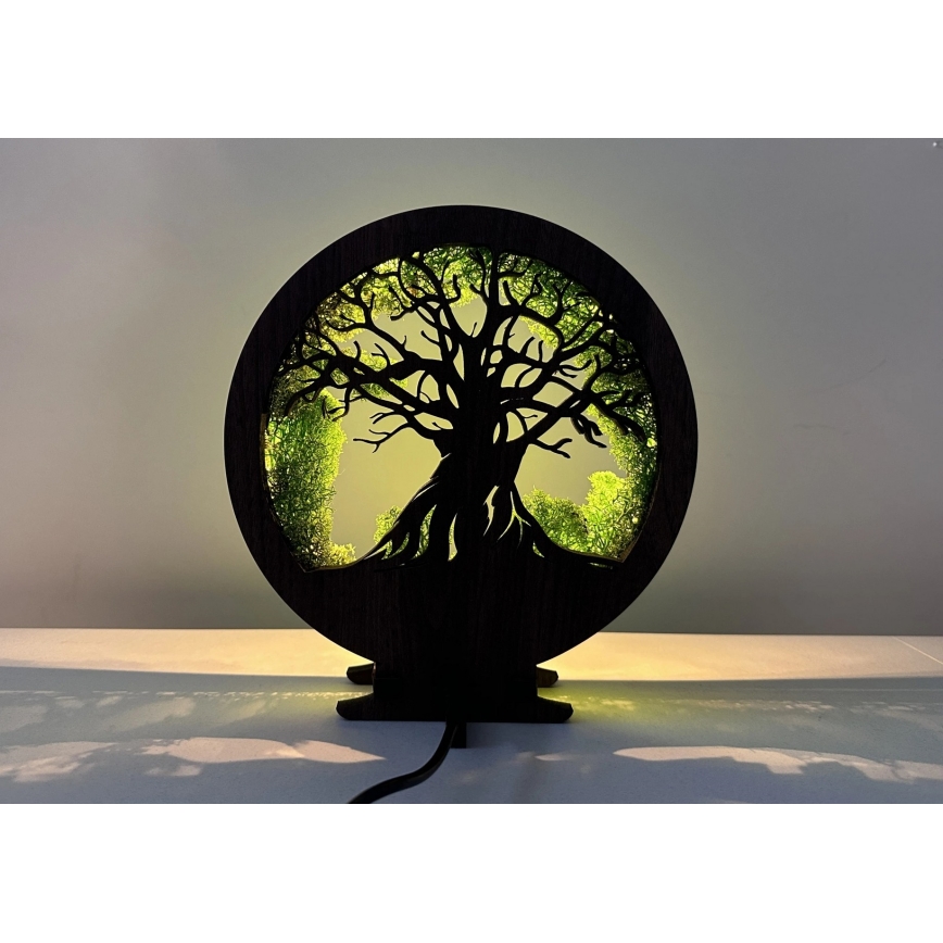 Li-Go 23604/DUB2 - Lámpara de mesa decorativa LED regulable LED/12W/230V 20x22 cm roble/musgo y árbol