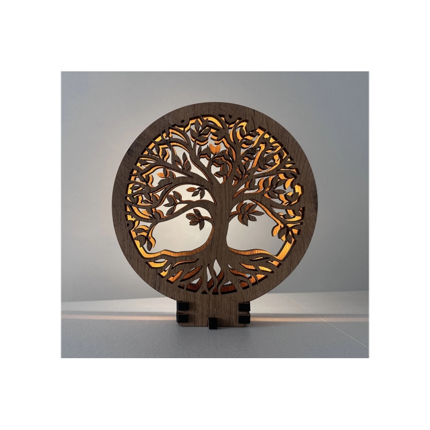 Li-Go 23648/DUB2 - Lámpara decorativa de sobremesa LED regulable LED/12W/230V 30x31 cm roble/Árbol de la vida