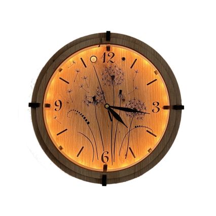 Li-Go 23688/DUB2 - Reloj LED regulable con sensor de movimiento LED/5V 20000 mAh + 1xAA Ø 32 cm roble/Diente de león