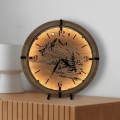 Li-Go 23697/DUB/BAT2 - Reloj LED regulable con sensor de movimiento LED/10W/5V 20000 mAh + 1xAA Ø 32 cm roble/Montañas