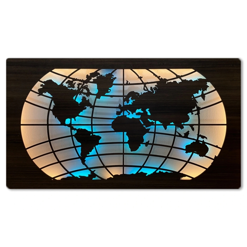 Li-Go 4709/DUB2 - LED RGBW decoración de pared regulable LED/24W/230V 125x74 cm roble/Mapa del mundo paralelos + mando a distancia