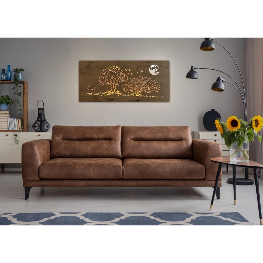 Li-Go 5042/DUB2 - Lámpara decorativa de pared LED regulable LED/24W/230V 110x50 cm roble/Tres robles y luna