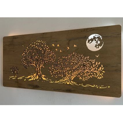 Li-Go 5042/DUB2 - Lámpara decorativa de pared LED regulable LED/24W/230V 110x50 cm roble/Tres robles y luna