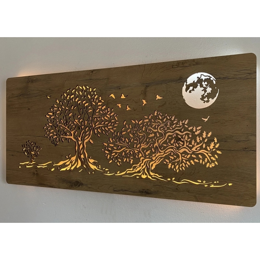 Li-Go 5042/DUB2 - Lámpara decorativa de pared LED regulable LED/24W/230V 110x50 cm roble/Tres robles y luna