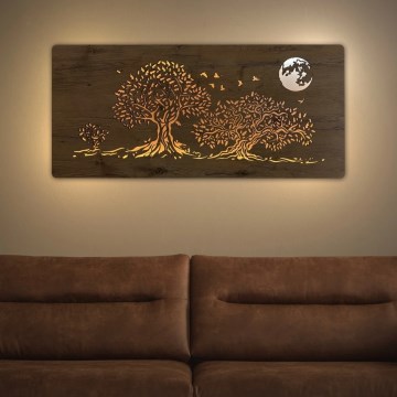 Li-Go 5042/DUB2 - Lámpara decorativa de pared LED regulable LED/24W/230V 110x50 cm roble/Tres robles y luna