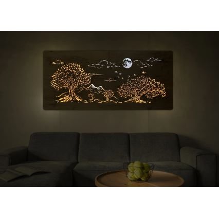 Li-Go 5478/DUB2 - Decoración de pared LED regulable LED/24W/230V 130x60 cm roble/Cuatro robles y luna