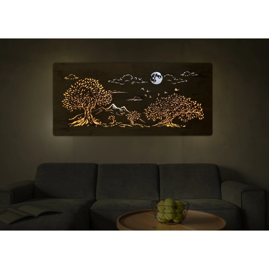 Li-Go 5478/DUB2 - Decoración de pared LED regulable LED/24W/230V 130x60 cm roble/Cuatro robles y luna