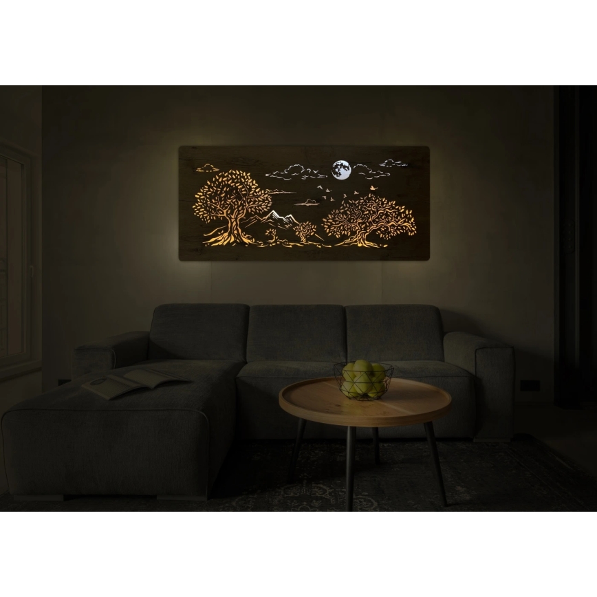 Li-Go 5478/DUB2 - Decoración de pared LED regulable LED/24W/230V 130x60 cm roble/Cuatro robles y luna