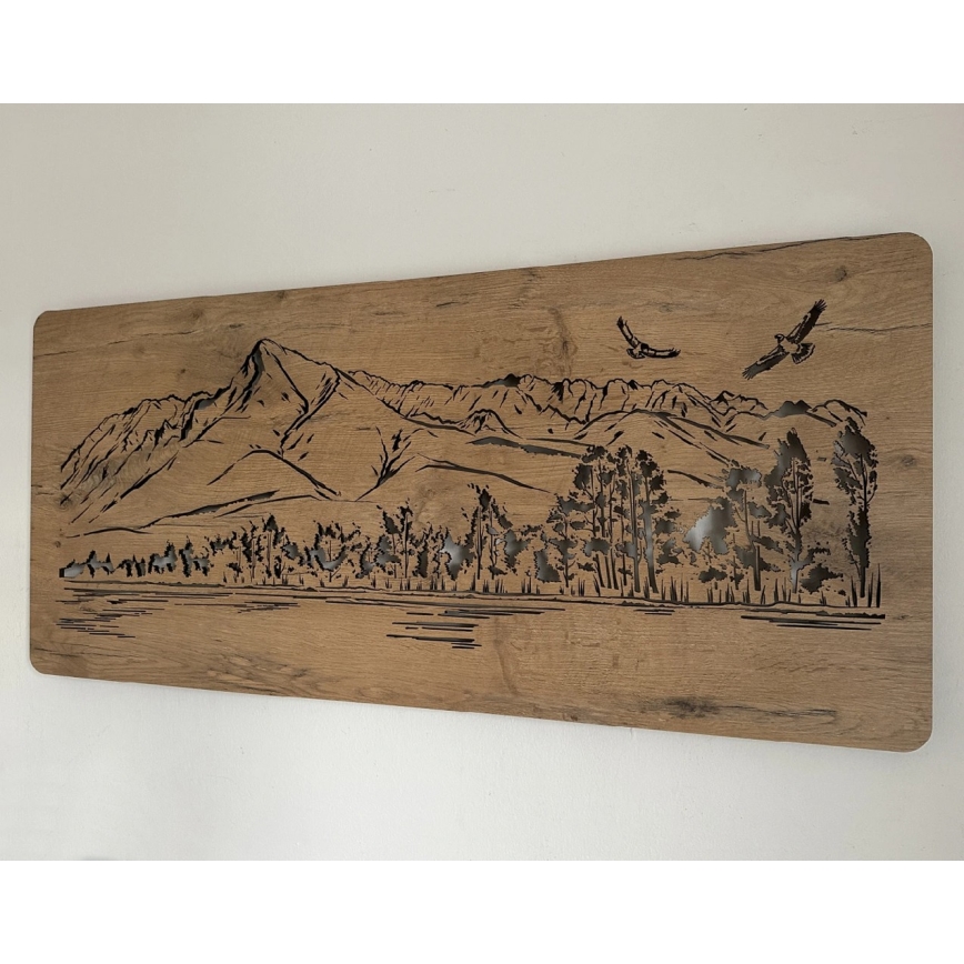 Li-Go 5589/A/DUB2 - Decoración mural LED regulable LED/10W/5V 30000 mAh 110x50 cm roble/Montañas con pájaros