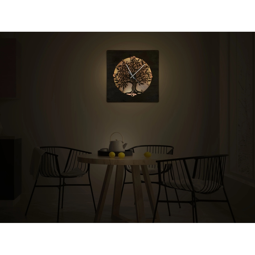 Li-Go 5652/DUB2 - Reloj de pared LED regulable LED/10W/5V 20000 mAh 42x42 cm roble/roble circular + mando a distancia