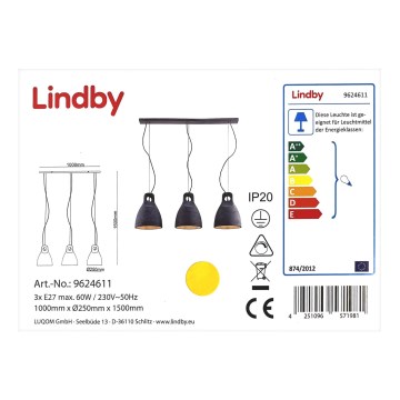 Lindby - Lámpara colgante IBU 3xE27/60W/230V