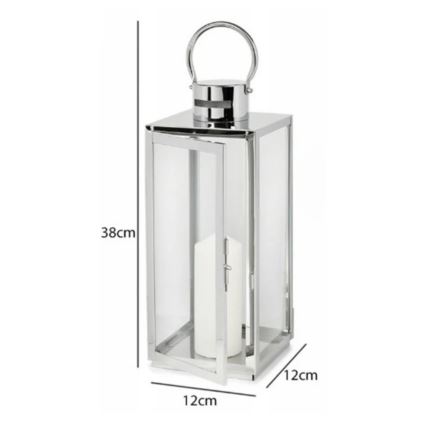 Linterna decorativa TOWER 38 cm cromado brillante