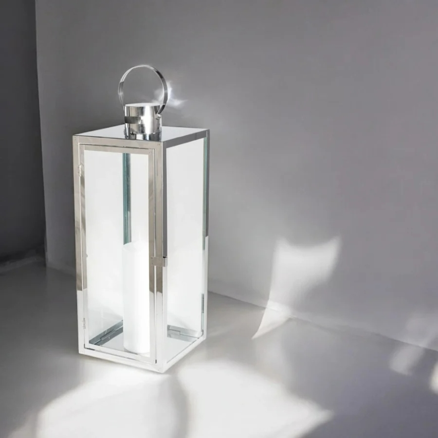 Linterna decorativa TOWER 63 cm cromo brillante