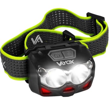 Linterna frontal LED recargable y regulable con sensor y luz roja 2xLED/5W/5V/3xAAA IP65 500 brillante 1200 mAh