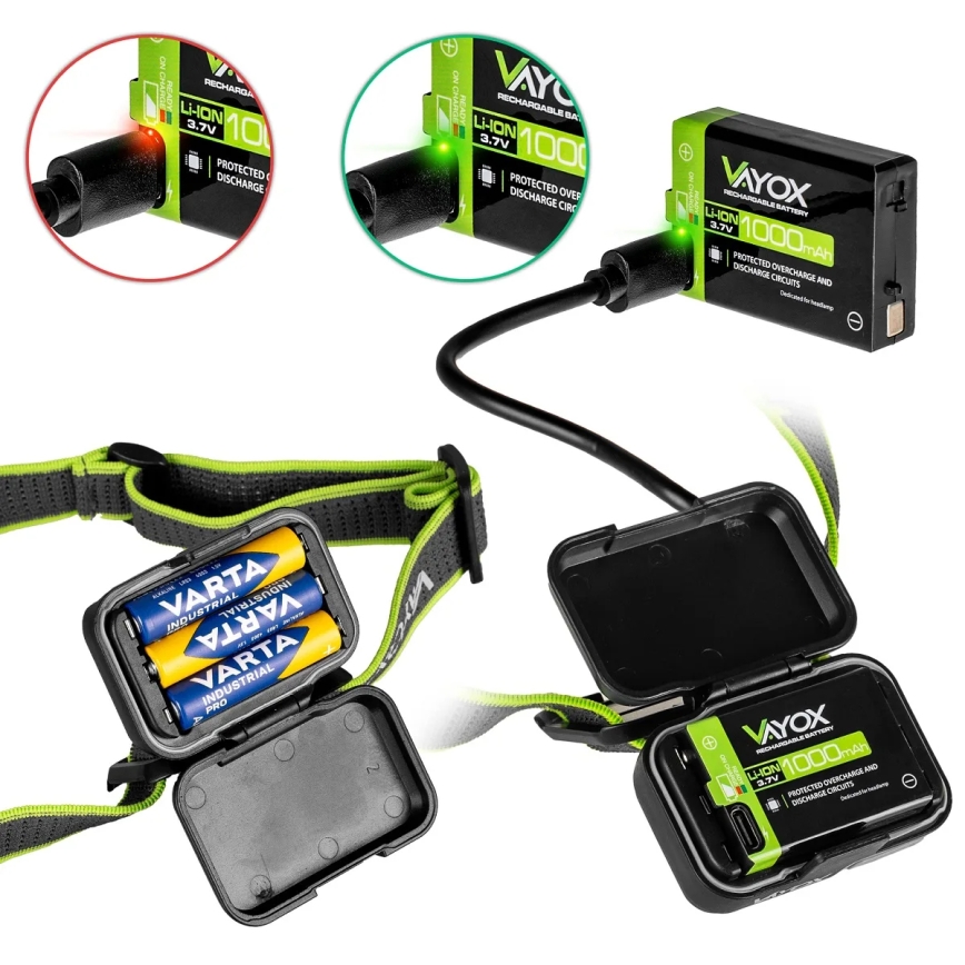Linterna frontal LED recargable y regulable LED/10W/5V/3xAAA IP66 800 lm 1000 mAh