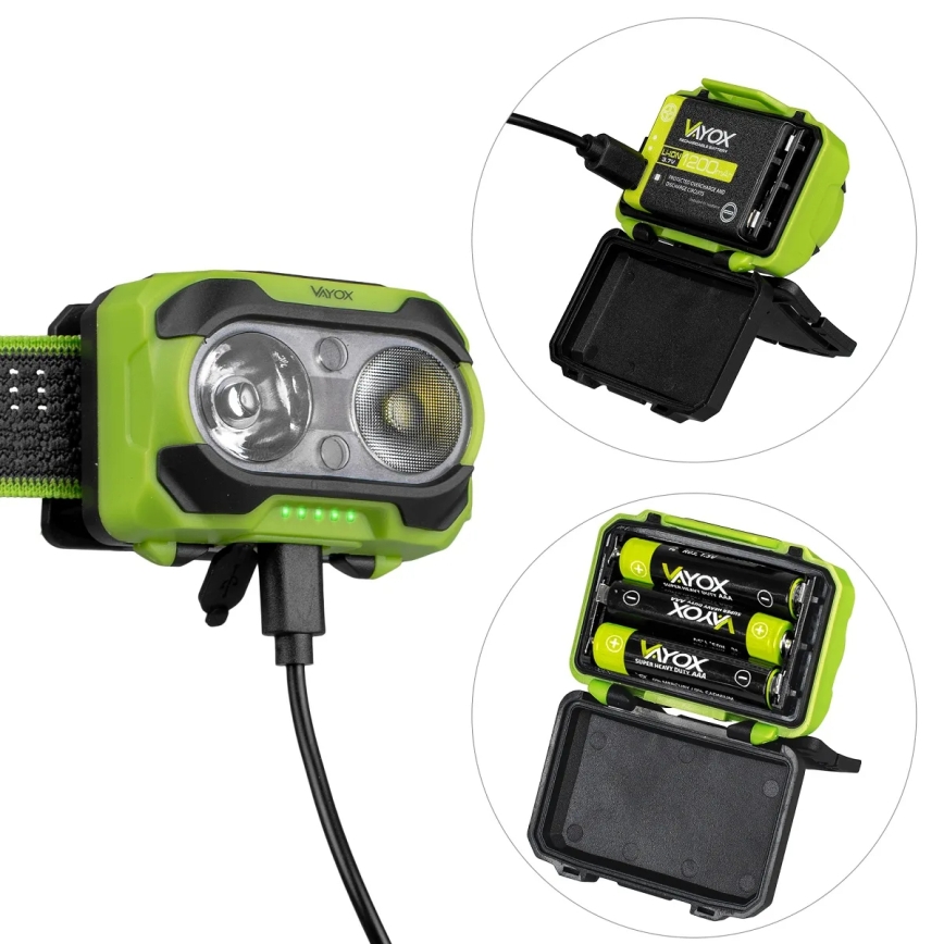 Linterna frontal recargable LED regulable con sensor y luz roja LED/10W/5V/3xAAA IP44 600 lm 1200 mAh