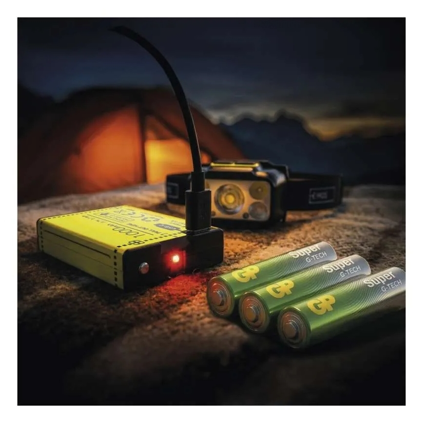 Linterna frontal recargable LED regulable / 3xAAA / 1000 mAh 3,7V