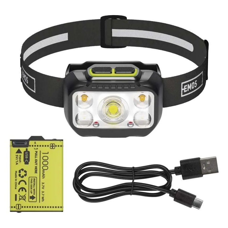 Linterna frontal recargable LED regulable / 3xAAA / 1000 mAh 3,7V