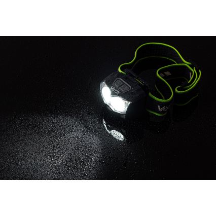 Linterna frontal LED recargable y regulable con sensor y luz roja 2xLED/5W/5V/3xAAA IP65 500 brillante 1200 mAh