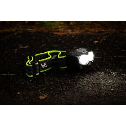 Linterna frontal LED recargable y regulable con sensor y luz roja 2xLED/5W/5V/3xAAA IP65 500 brillante 1200 mAh