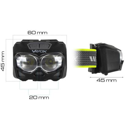 Linterna frontal LED recargable y regulable con sensor y luz roja 2xLED/5W/5V/3xAAA IP65 500 brillante 1200 mAh
