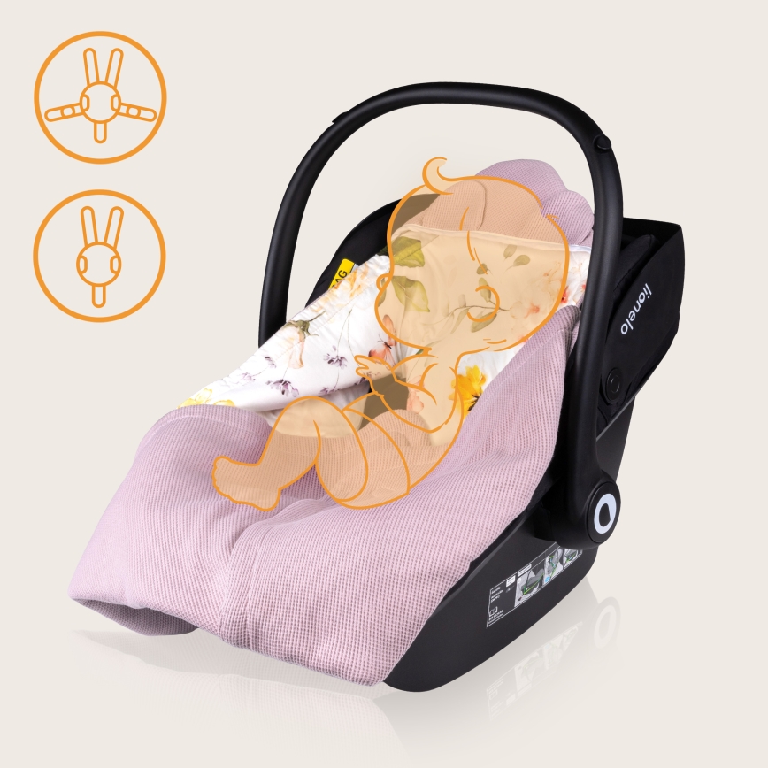 Lionelo - Arrullo para silla de coche TRAVEL SWADDLE 90x90 cm Rosa con flores