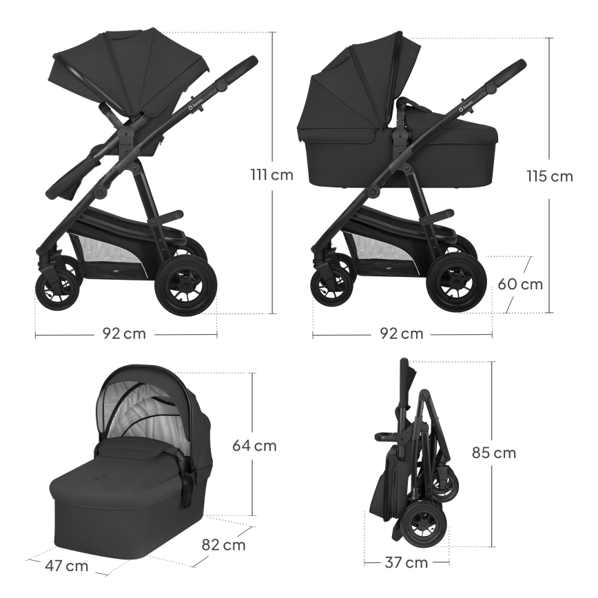 Lionelo - Cochecito combinado 3 en 1 BIANKA Black Onyx
