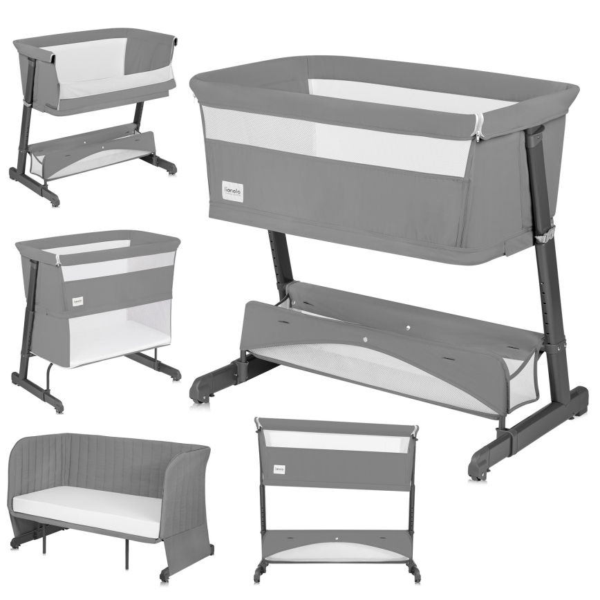 Lionelo - Cuna para bebé 5 en 1 THOMI PLUS Gris Hormigón