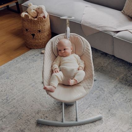Lionelo - Mecedora infantil con melodía RIO 4xC Beige Latte + mando a distancia