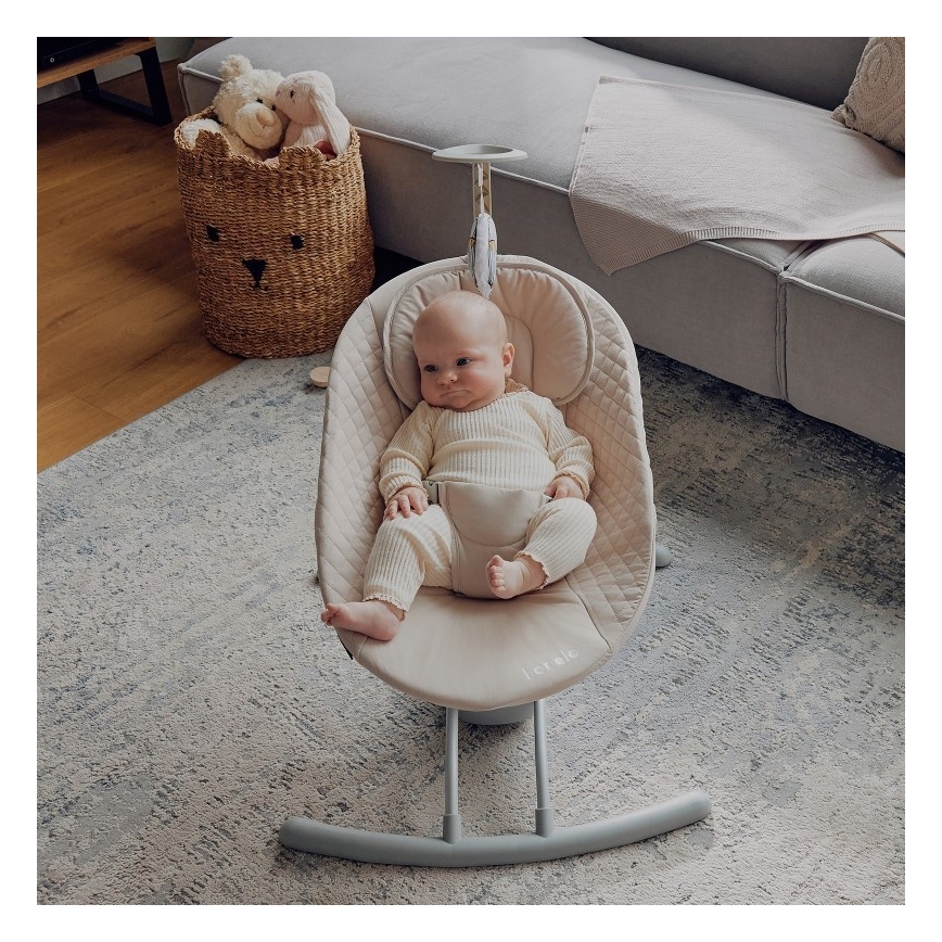 Lionelo - Mecedora infantil con melodía RIO 4xC Beige Latte + mando a distancia