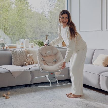 Lionelo - Mecedora infantil con melodía RIO 4xC Beige Latte + mando a distancia